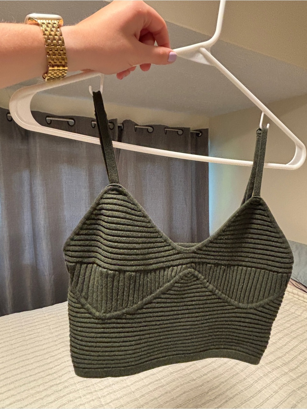 aerie Olive Ribbed Knit Crop Cami